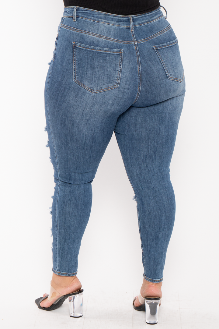 Wax Jean Jeans Plus Size Destroyed  High Waist  Jean - Blue