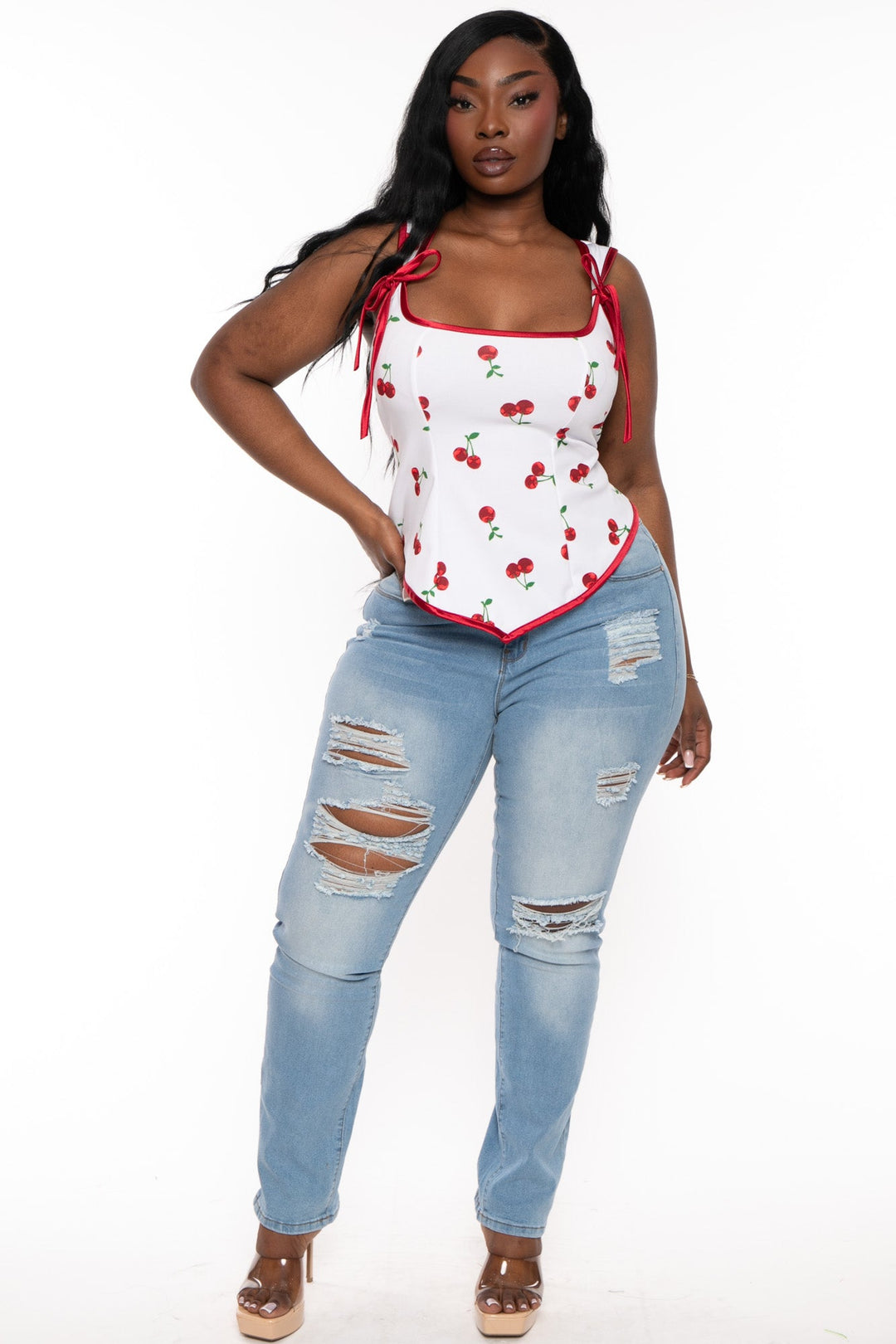 Plus Size Distressed Boyfriend Jean Light Blue - Main Image