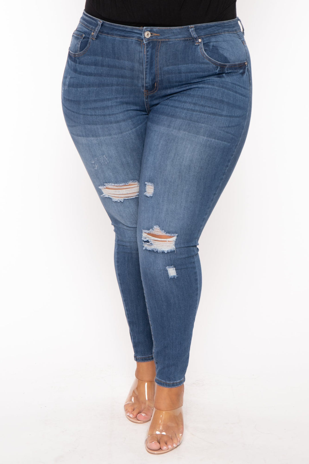 Wax Jean Jeans 1X / Medium Wash Plus Size Distressed Stretch Skinny  Jeans - Medium Wash
