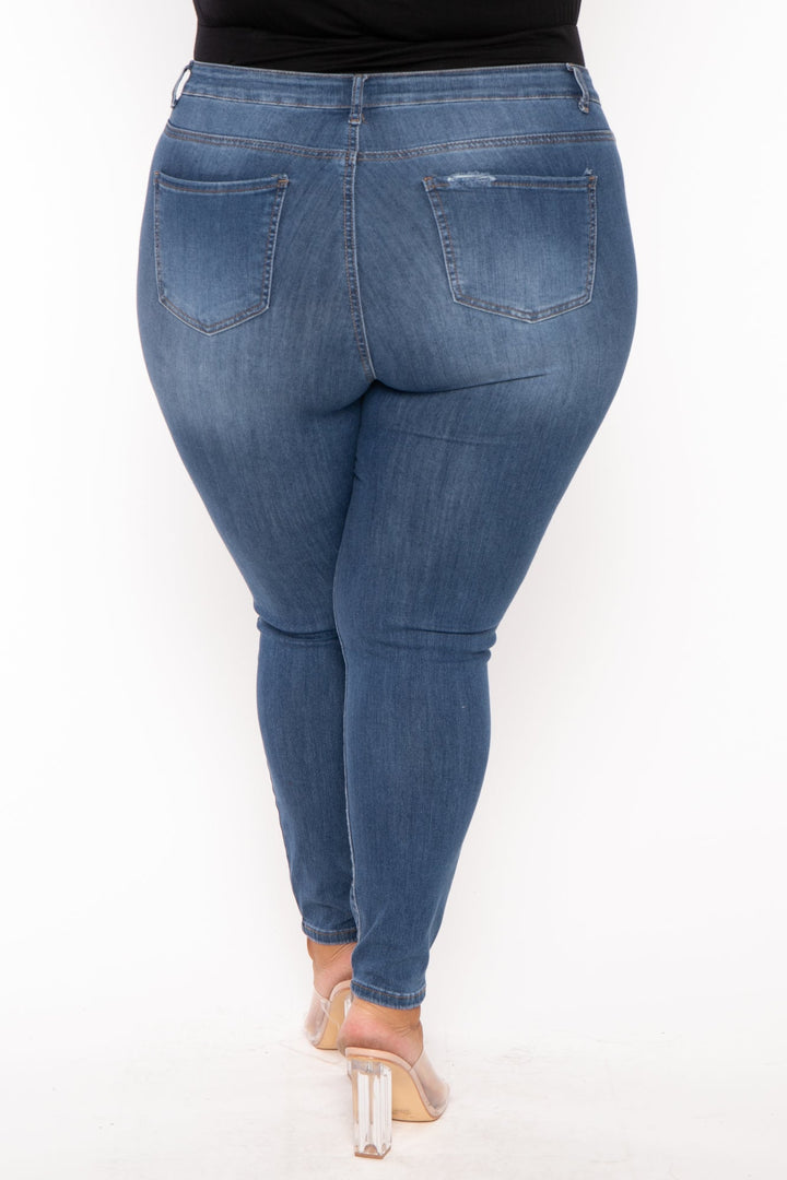Wax Jean Jeans Plus Size Distressed Stretch Skinny  Jeans - Medium Wash