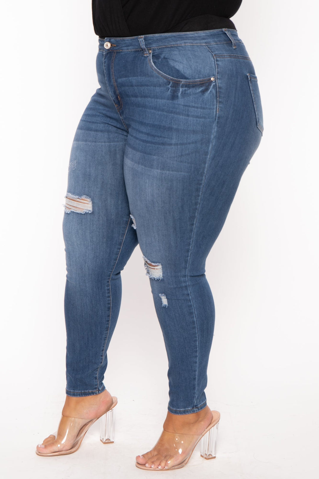 Plus Size Distressed Stretch Skinny Jeans - Medium Wash – Curvy Sense