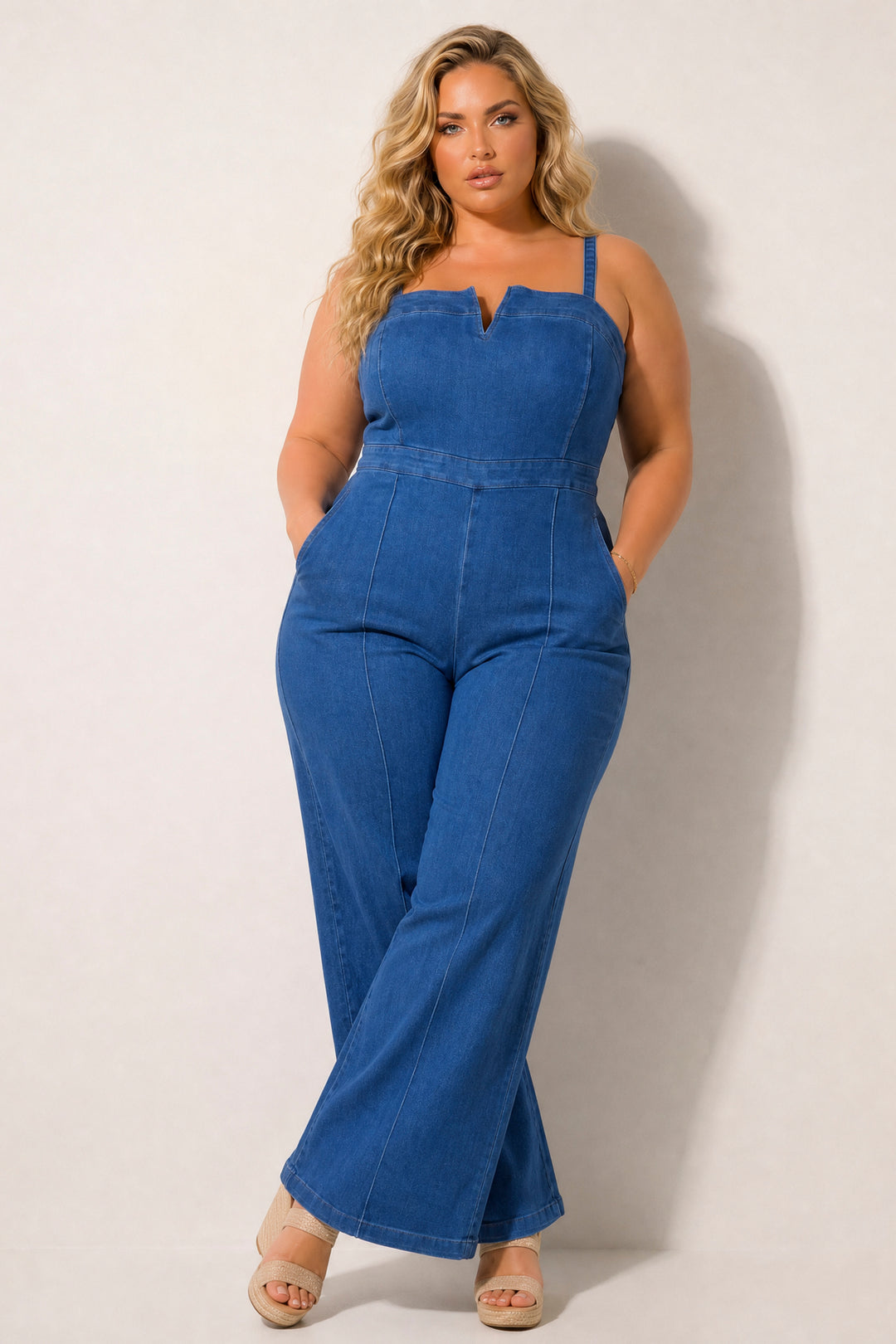 Wax Jean Jeans 2X / Medium Wash Plus Size Gloria Denim Overall Jumpsuit - Medium Blue