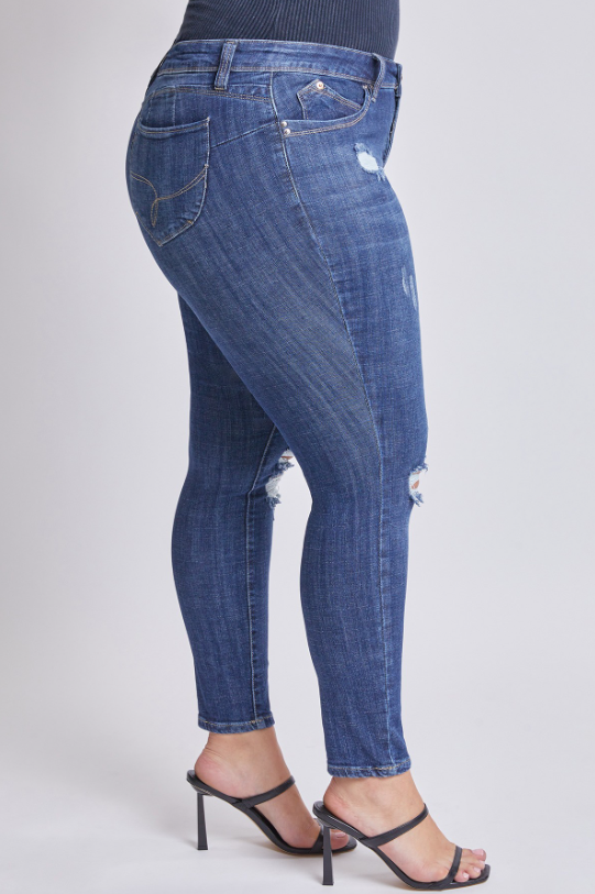 YMI Jeans Plus Size Gotcha Mid Waist Distressed Skinny Jean - Dark Wash