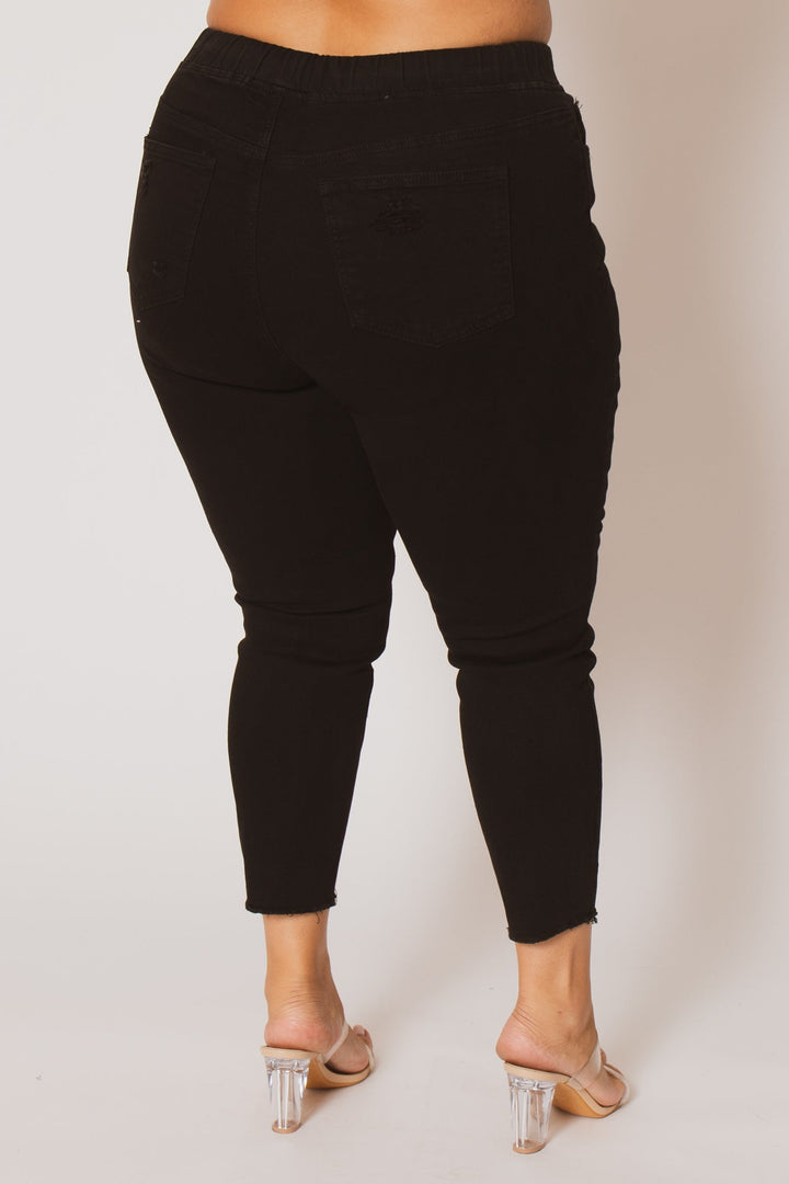 YMI Jeans Plus Size Layla Distressed Jogger Jeans- Black