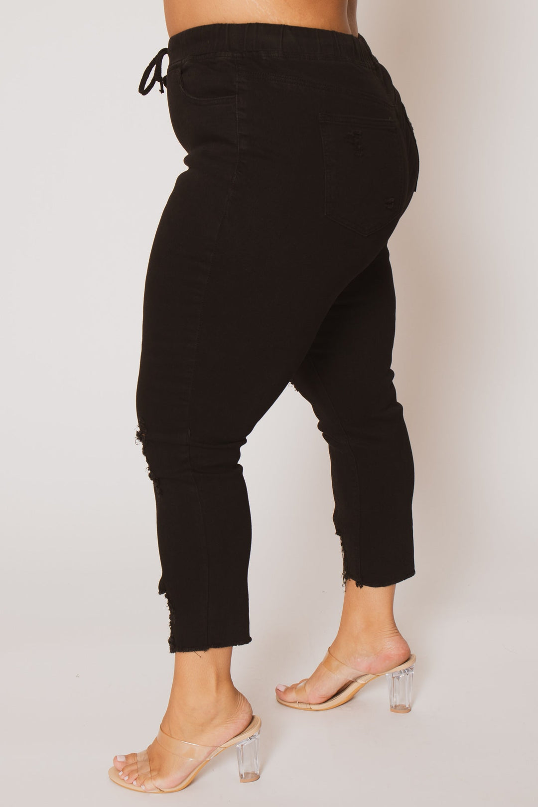 YMI Jeans Plus Size Layla Distressed Jogger Jeans- Black