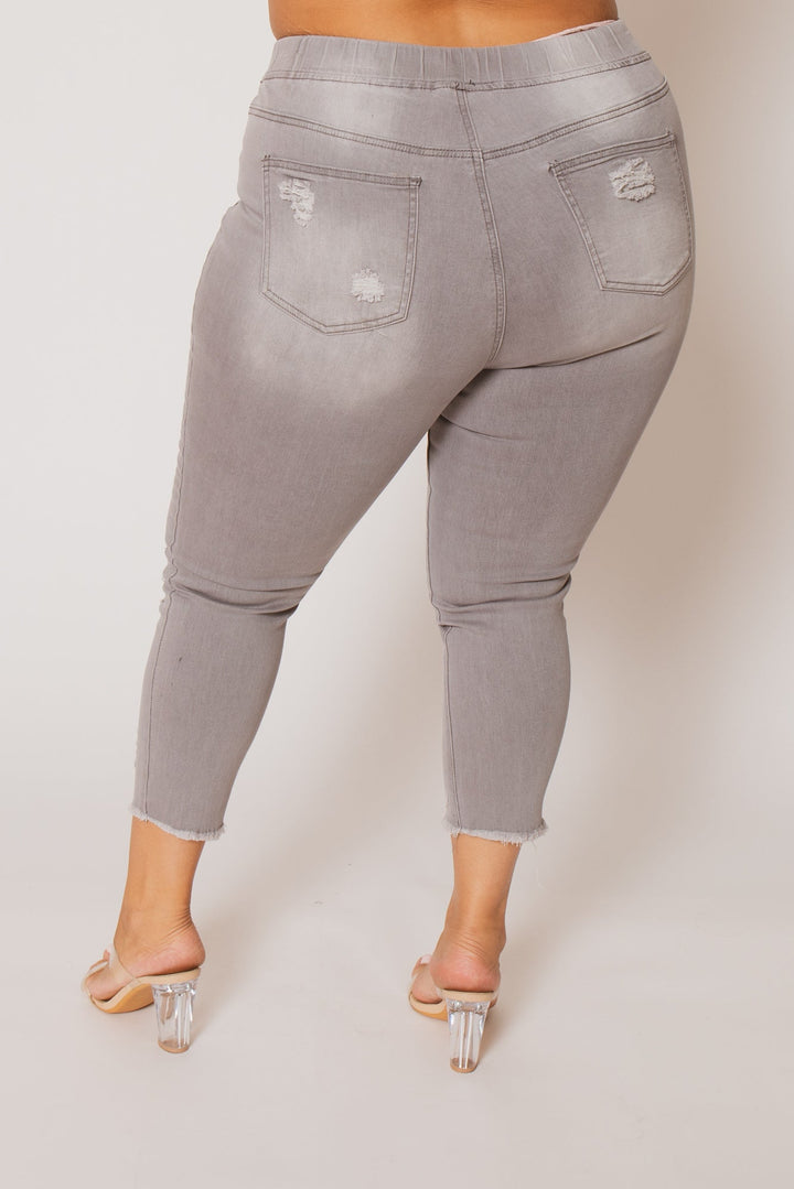 YMI Jeans Plus Size Layla Distressed Jogger Jeans-  Grey