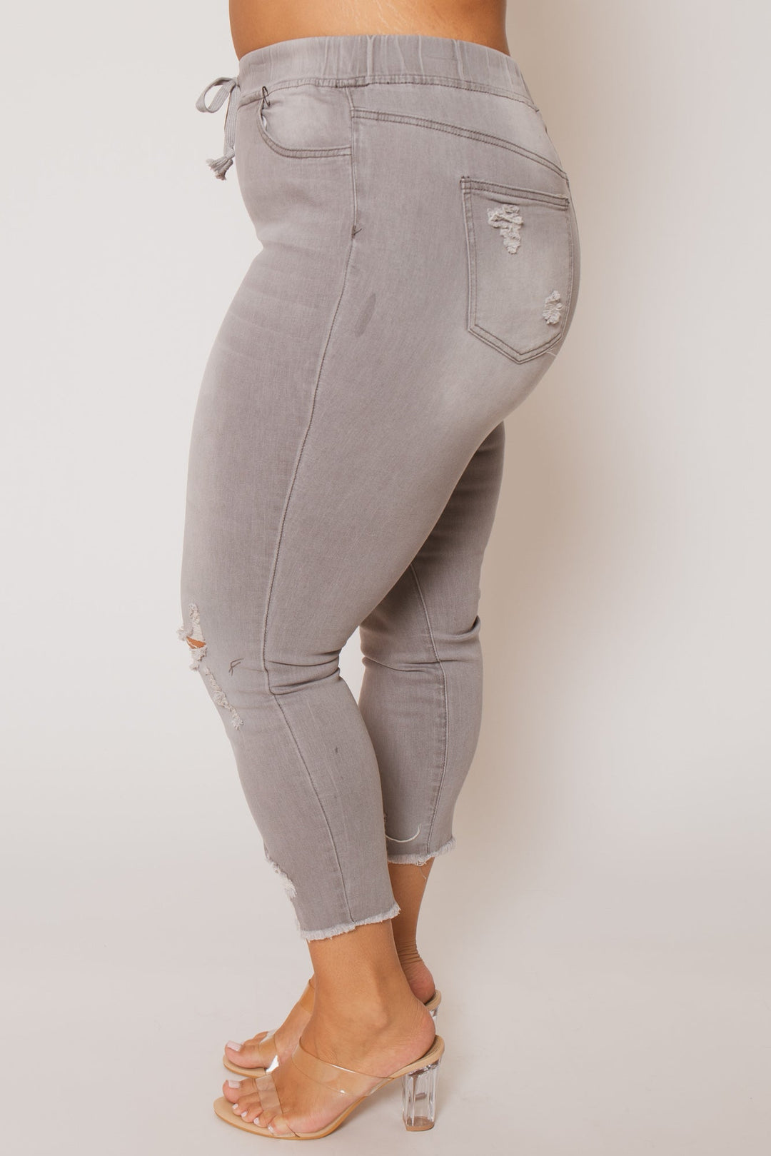YMI Jeans Plus Size Layla Distressed Jogger Jeans-  Grey