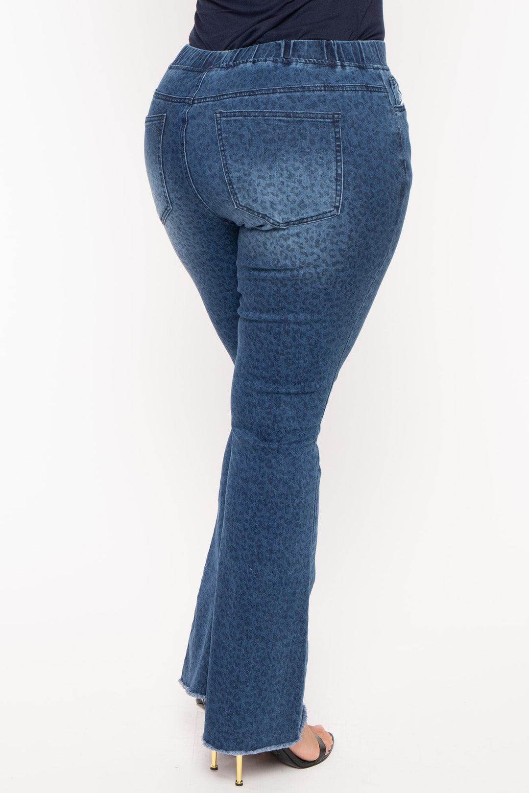 YMI Jeans Plus Size Leopard  Flare Jean - Blue