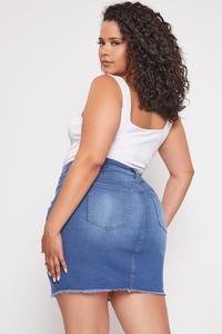 YMI Jeans Plus Size Melissa Distressed and Ripped Denim Mini Skirt - Medium Wash