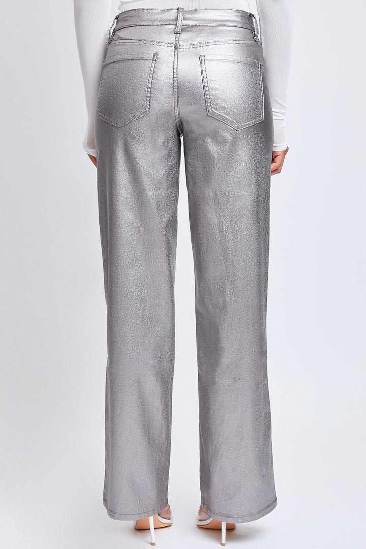 YMI Jeans Plus Size Rise Straight Leg Metallic Jeans- Silver