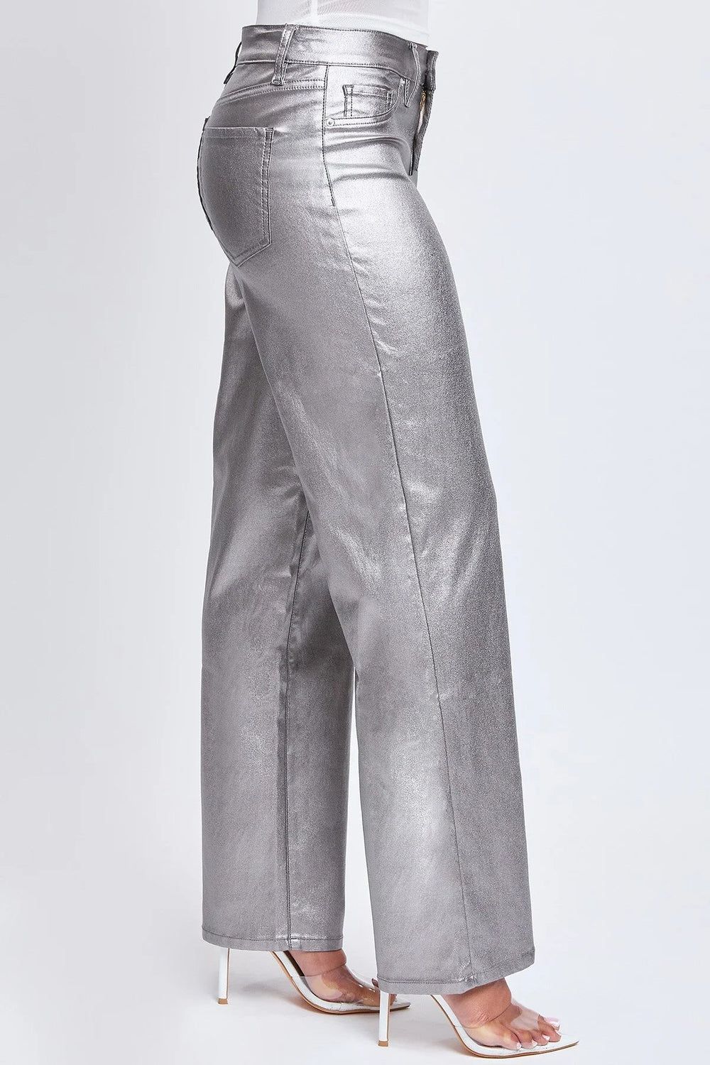 YMI Jeans Plus Size Rise Straight Leg Metallic Jeans- Silver