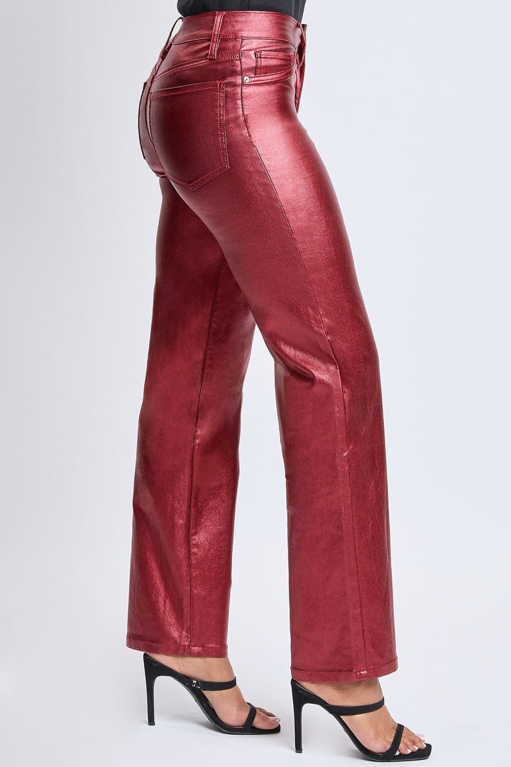 YMI Jeans Plus Size Rise Straight Leg Metallic Jeans- Wine