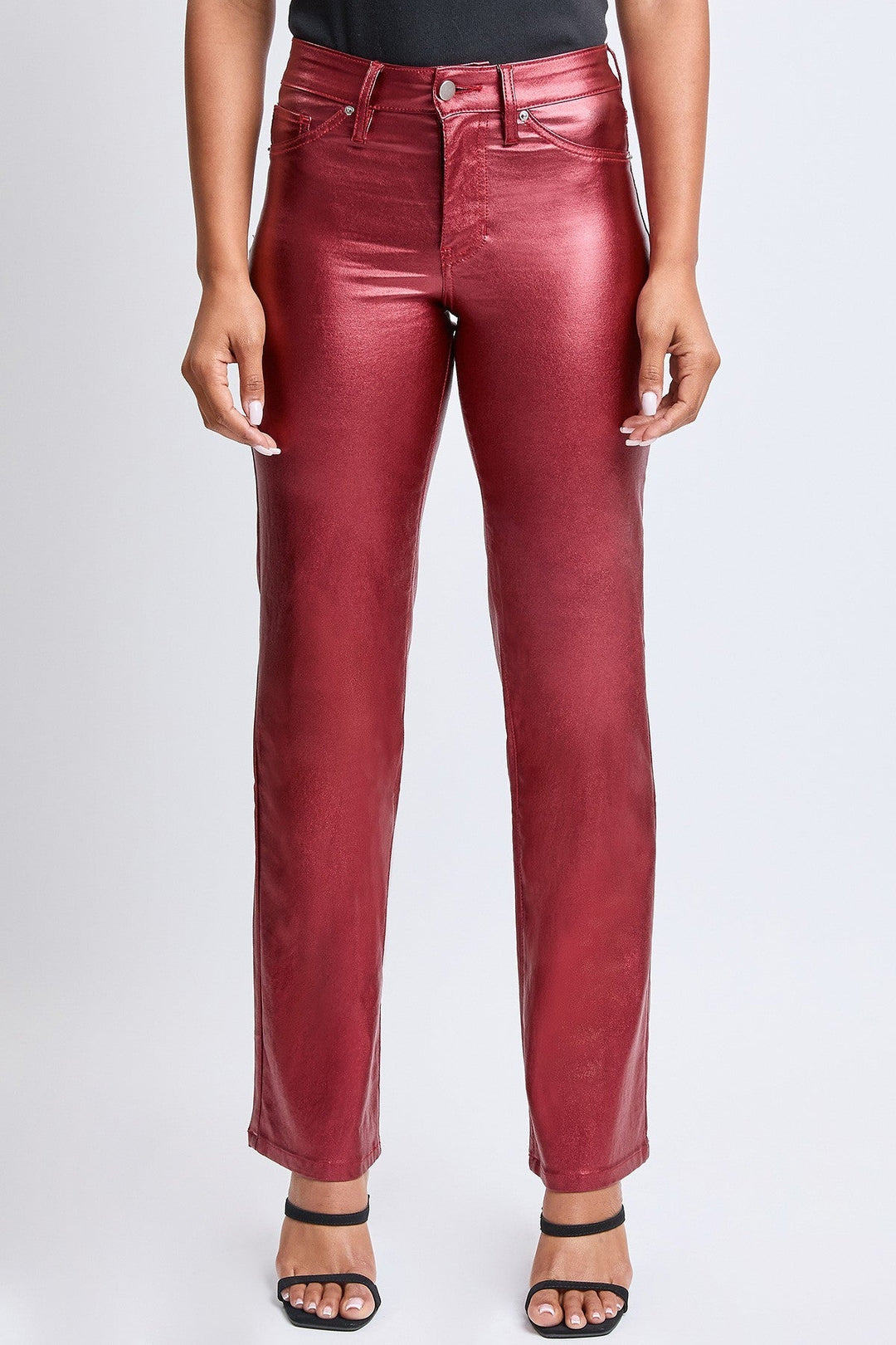 YMI Jeans Plus Size Rise Straight Leg Metallic Jeans- Wine