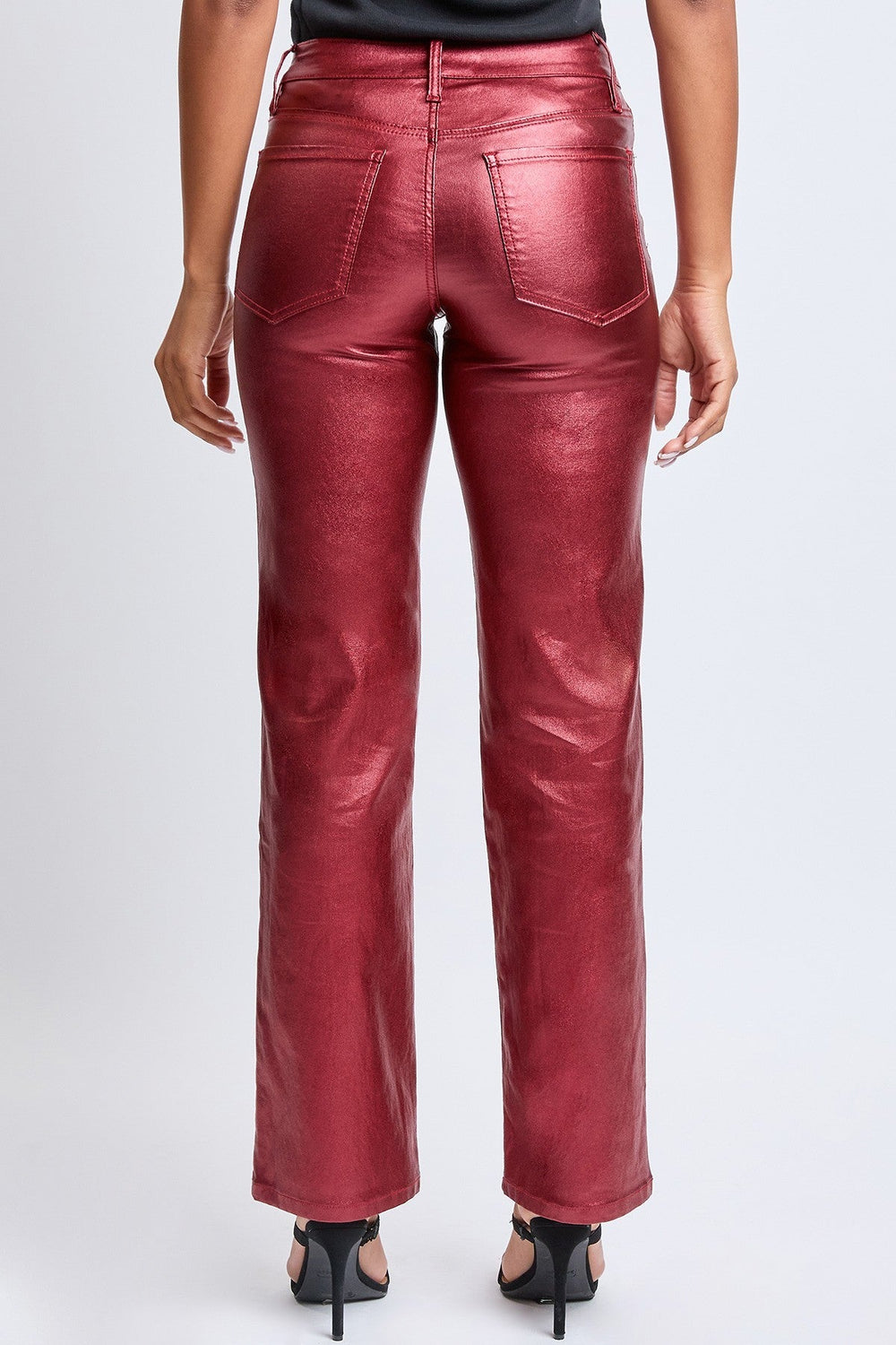 YMI Jeans Plus Size Rise Straight Leg Metallic Jeans- Wine