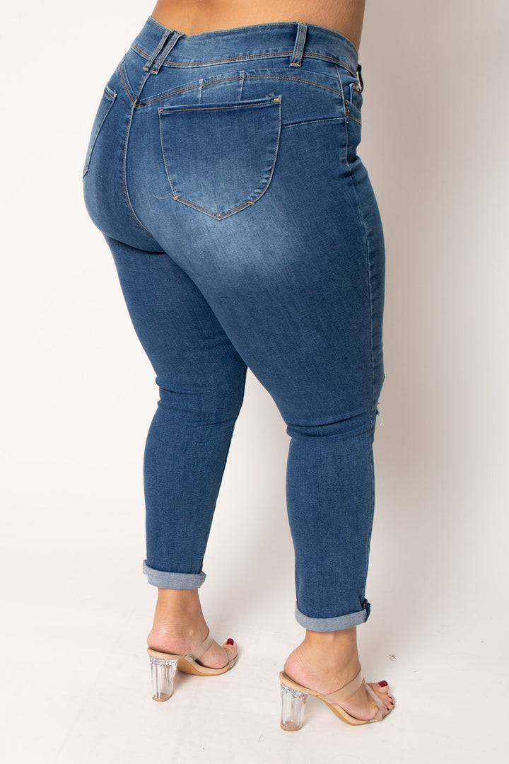 YMI Jeans Plus Size Rogue Distress Jeans - Medium Wash