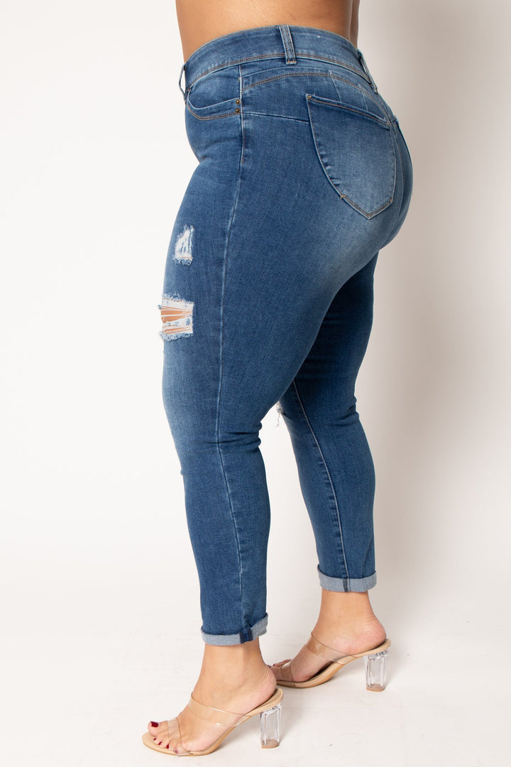 YMI Jeans Plus Size Rogue Distress Jeans - Medium Wash