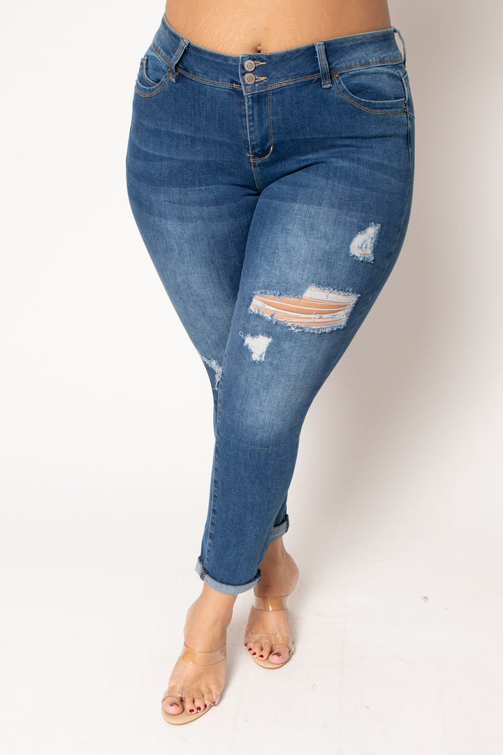 YMI Jeans Plus Size Rogue Distress Jeans - Medium Wash