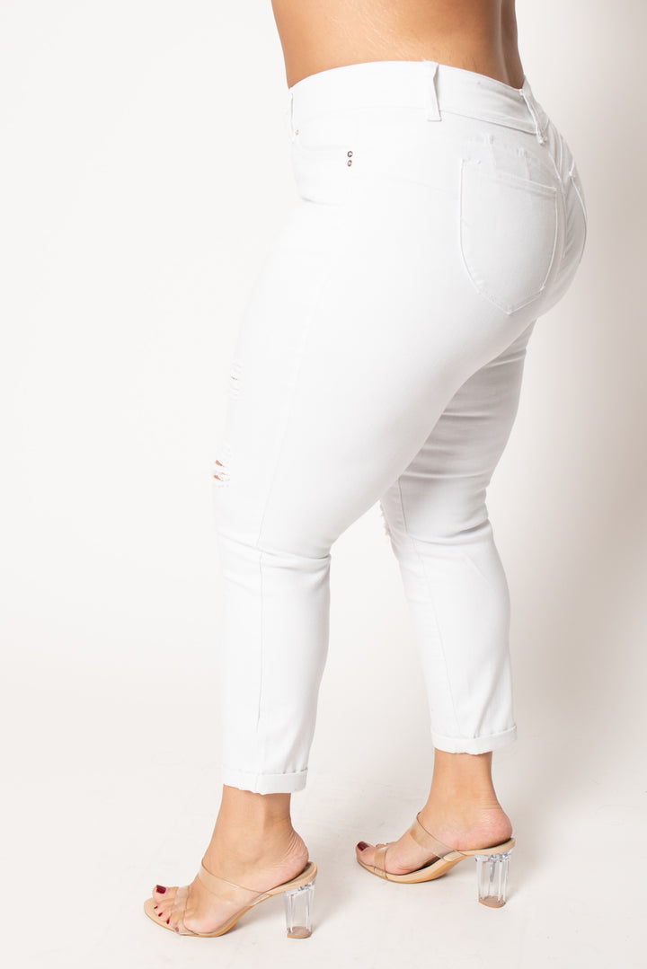 YMI Jeans Plus Size Rogue Distress Jeans - White