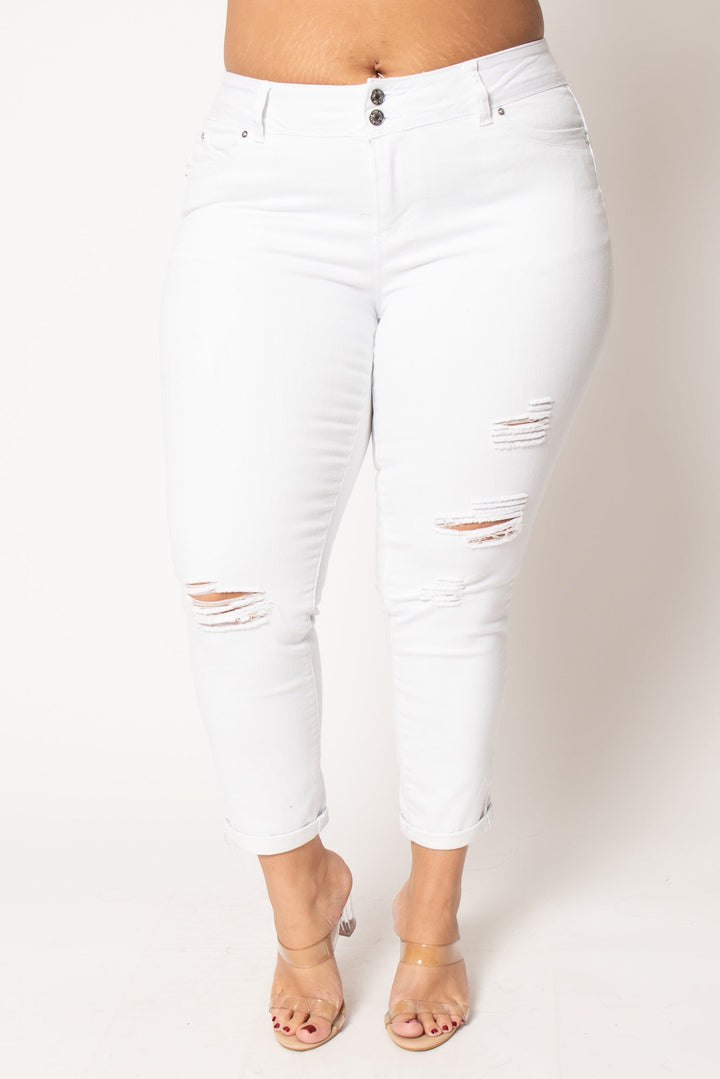 YMI Jeans Plus Size Rogue Distress Jeans - White