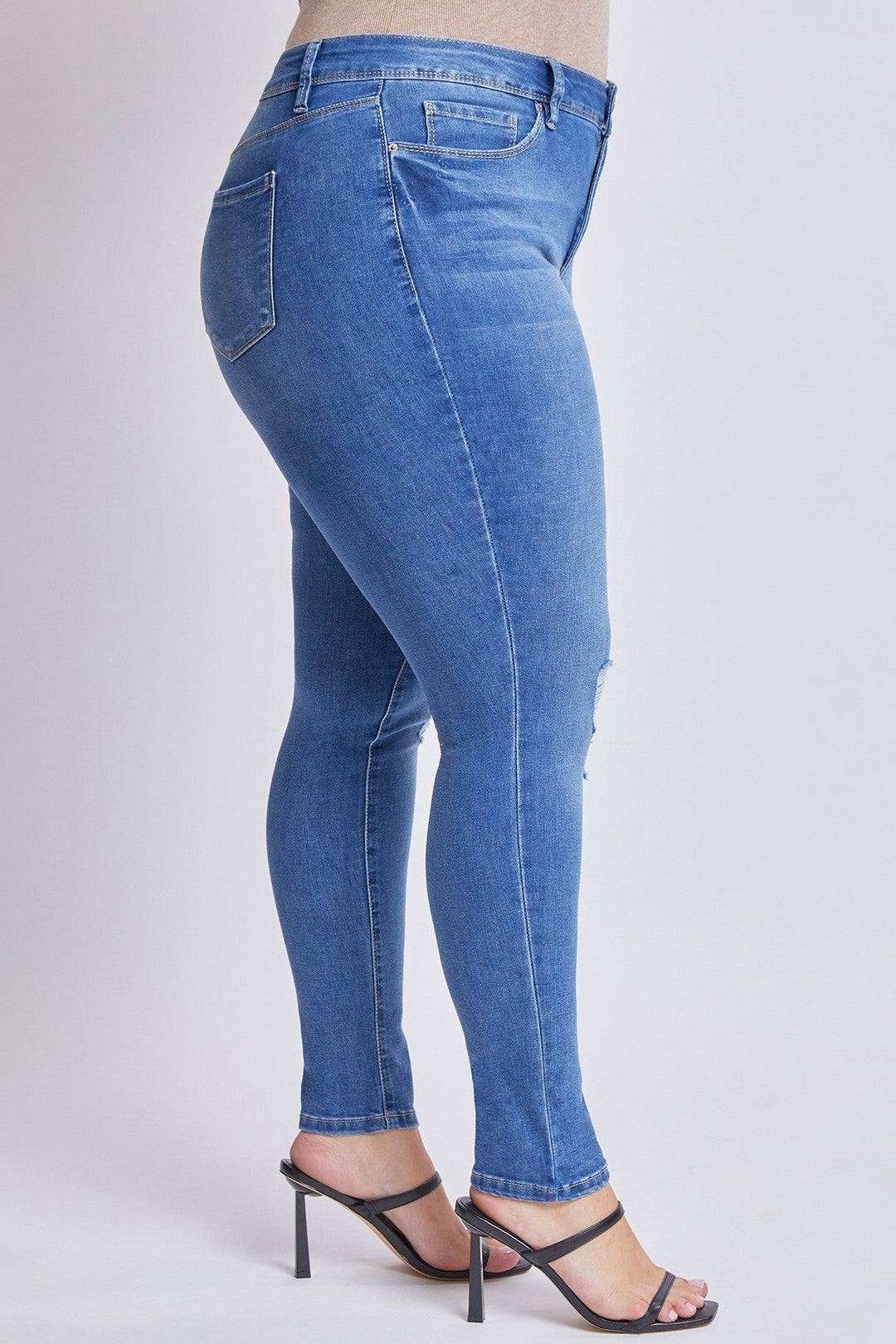 YMI Jeans Plus Size Sarah Basic 5 Pocket High-Rise Ripped  Skinny Jean - Medium Wash