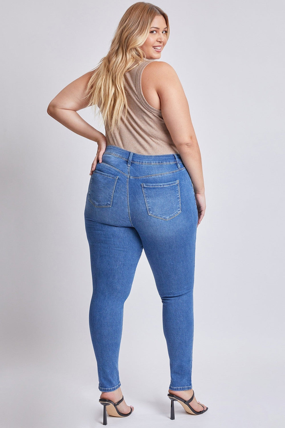 YMI Jeans Plus Size Sarah Basic 5 Pocket High-Rise Ripped  Skinny Jean - Medium Wash