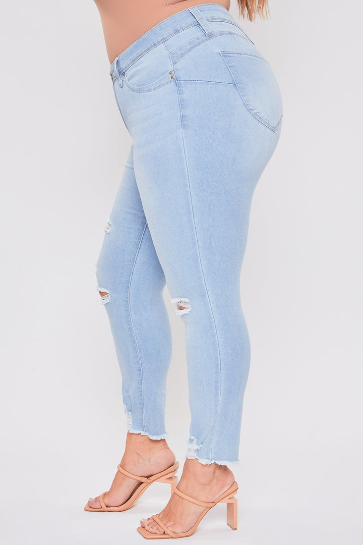 YMI Jeans Plus SIZE  WannaBettaButt Mid Distressed Ankle - Medium Wash