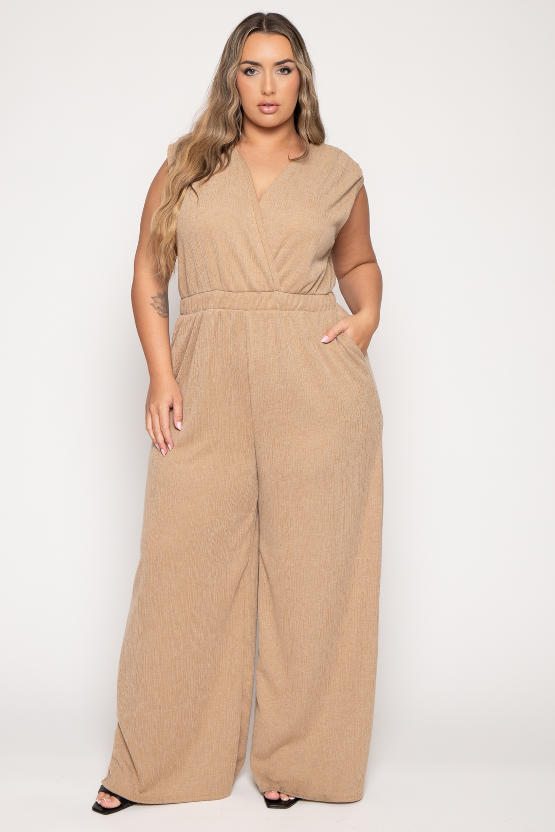 Curvy Sense Jumpsuits and Rompers Plus Size Adele  Jumpsuit - Taupe