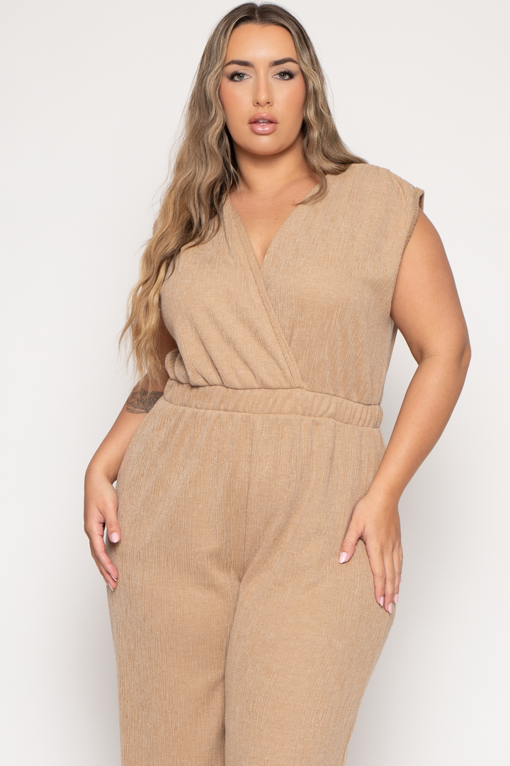 Curvy Sense Jumpsuits and Rompers Plus Size Adele  Jumpsuit - Taupe