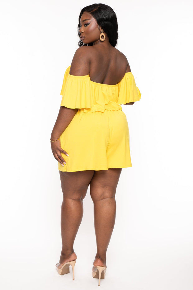 Curvy Sense Jumpsuits and Rompers Plus Size Afina Off The Shoulder Romper - Yellow