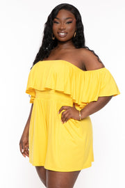 Curvy Sense Jumpsuits and Rompers Plus Size Afina Off The Shoulder Romper - Yellow