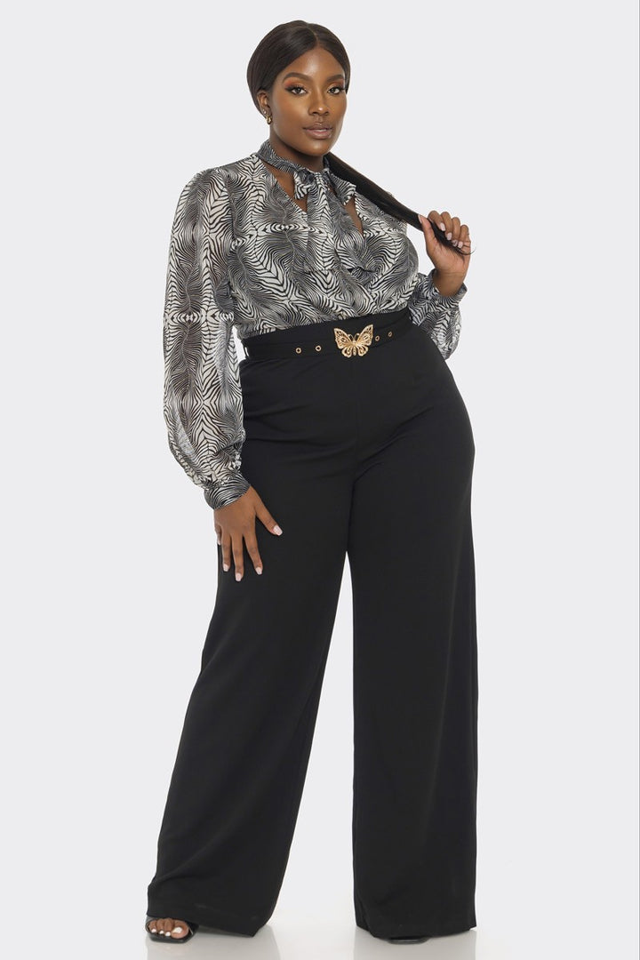 THE SANG COMPANY Jumpsuits and Rompers Plus Size Allison Necktie jumpsuit with Belt- Black