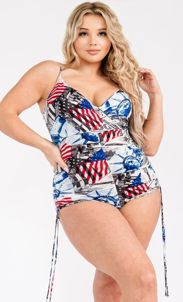 Gibiu Jumpsuits and Rompers Plus Size America NYC print romper-Red
