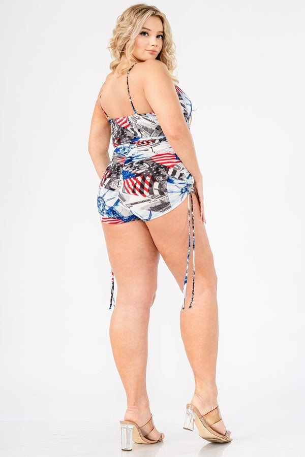 Gibiu Jumpsuits and Rompers Plus Size America NYC print romper-Red