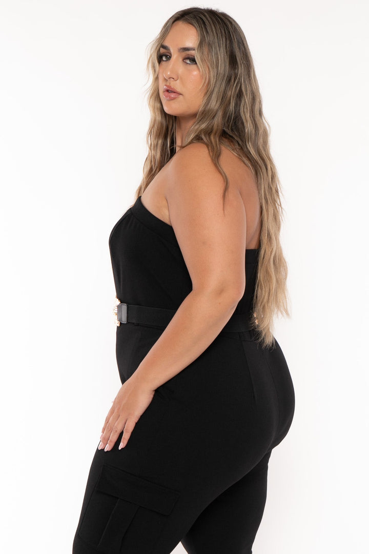 Curvy Sense Jumpsuits and Rompers Plus Size Arany Cargo Jumpsuit - Black