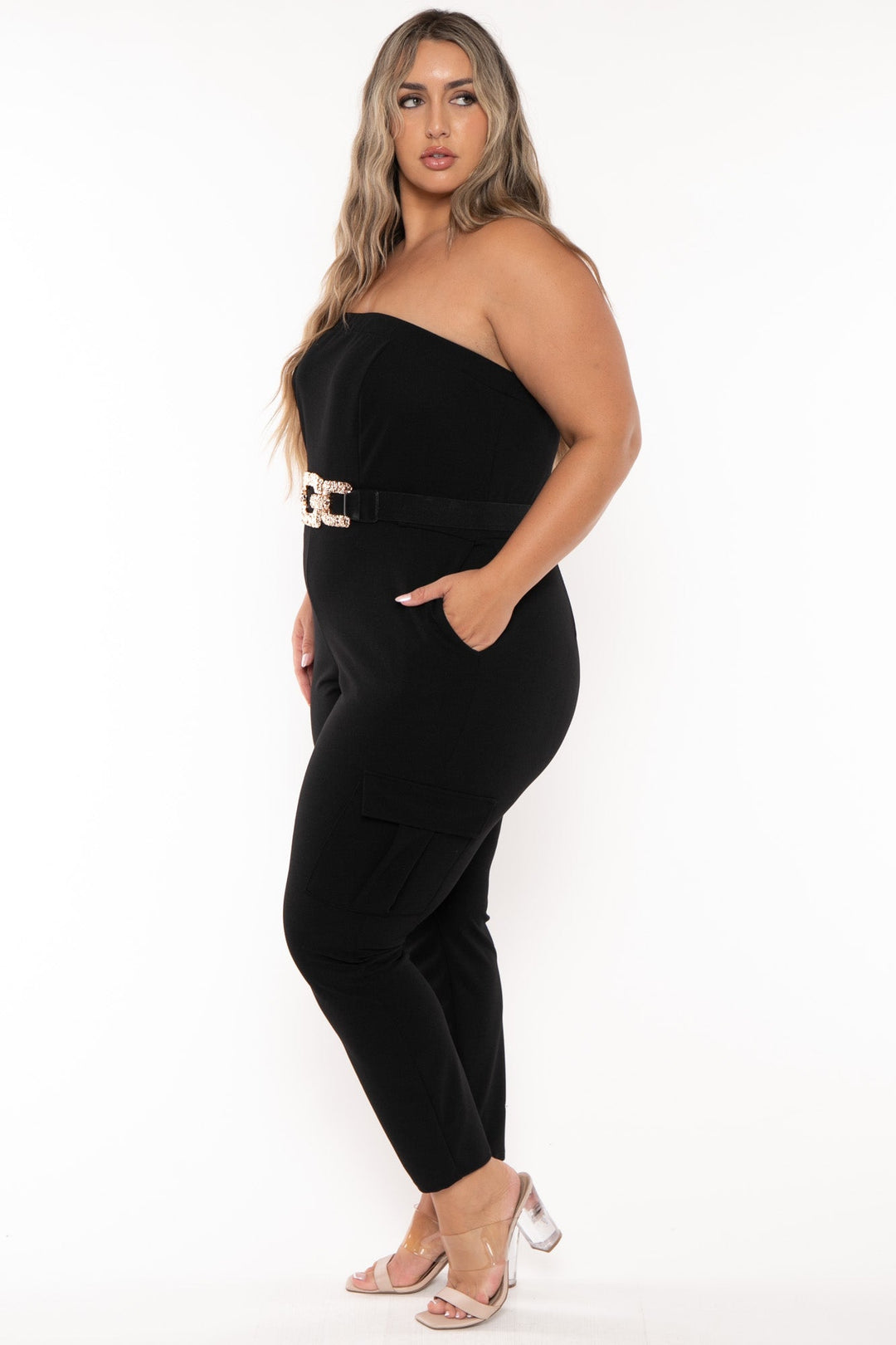 Curvy Sense Jumpsuits and Rompers Plus Size Arany Cargo Jumpsuit - Black