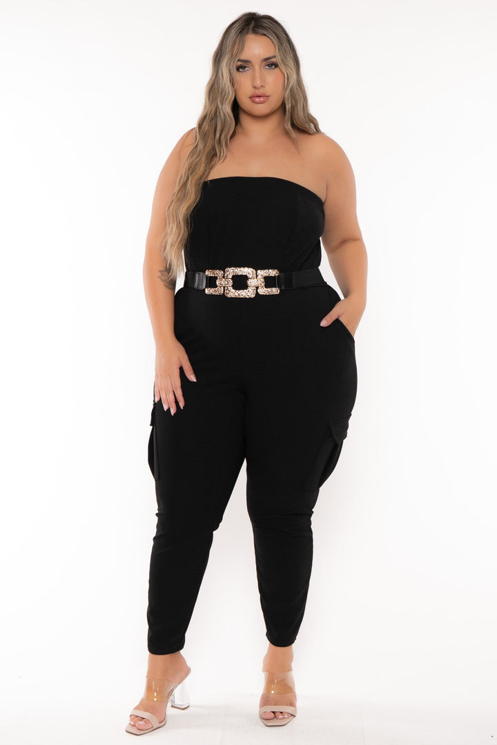 Curvy Sense Jumpsuits and Rompers Plus Size Arany Cargo Jumpsuit - Black