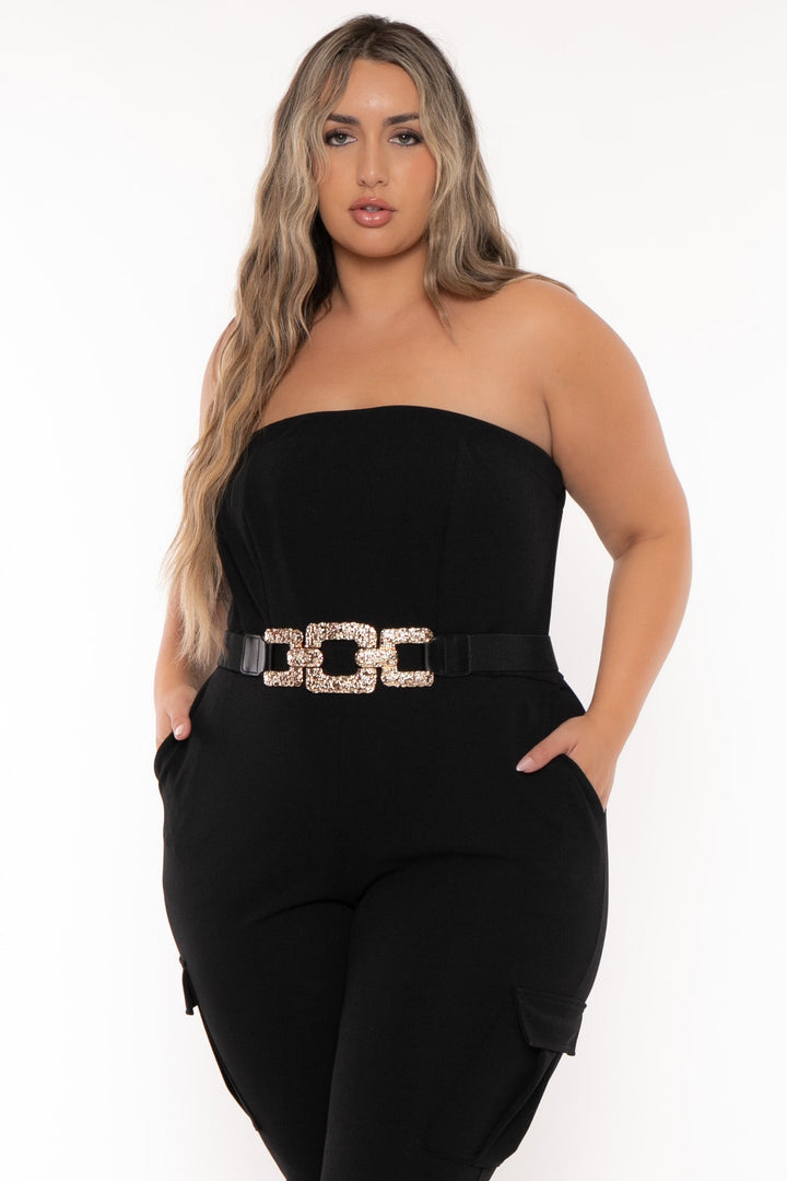 Curvy Sense Jumpsuits and Rompers Plus Size Arany Cargo Jumpsuit - Black