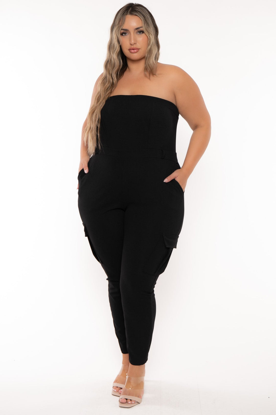 Curvy Sense Jumpsuits and Rompers Plus Size Arany Cargo Jumpsuit - Black