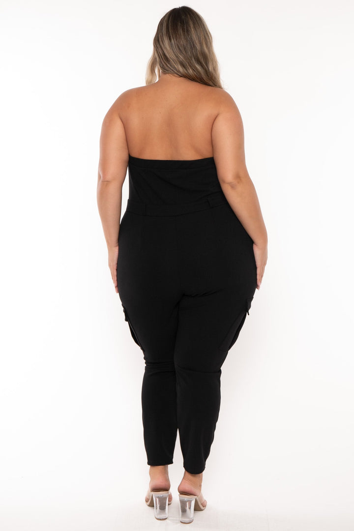 Curvy Sense Jumpsuits and Rompers Plus Size Arany Cargo Jumpsuit - Black