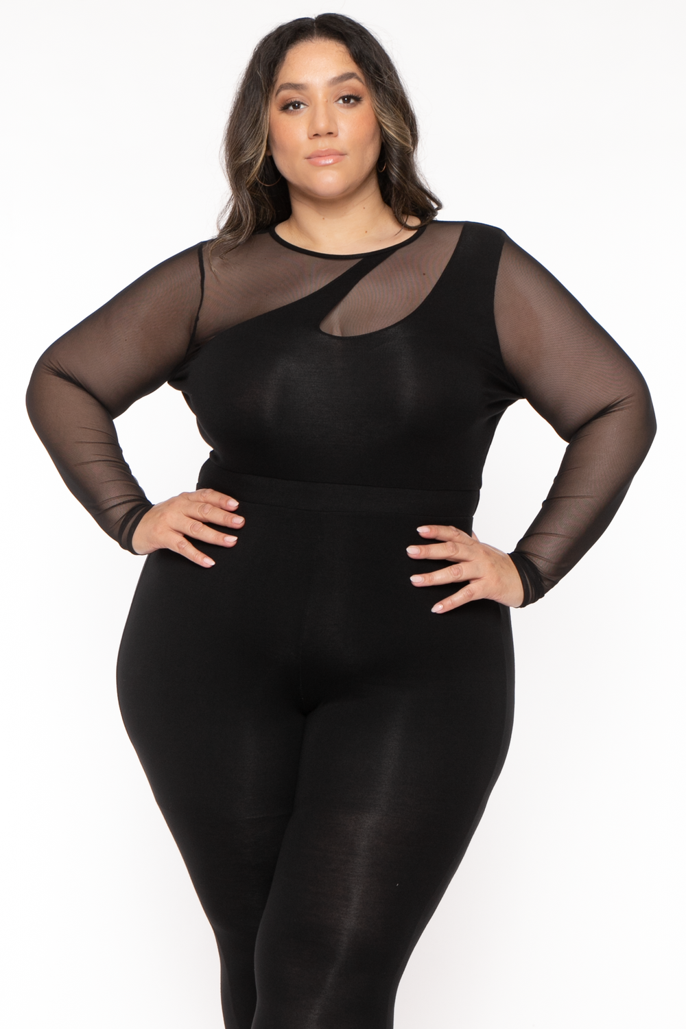 Plus Size Arica Asymmetric Bodysuit- Black