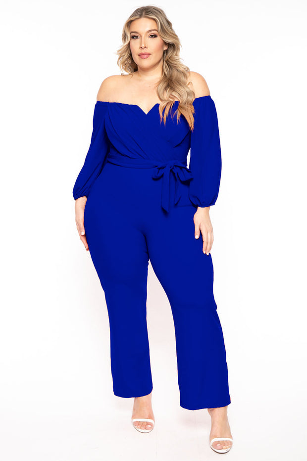 Find Me Jumpsuits and Rompers 1X / Blue Plus Size Aryana Cross Over Jumpsuit - Blue