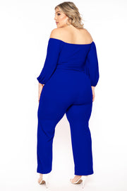 Find Me Jumpsuits and Rompers Plus Size Aryana Cross Over Jumpsuit - Blue