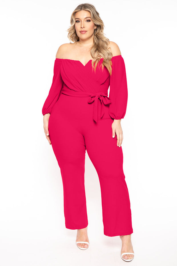 Find Me Jumpsuits and Rompers 1X / Fuchsia Plus Size Aryana Cross Over Jumpsuit - Fuchsia