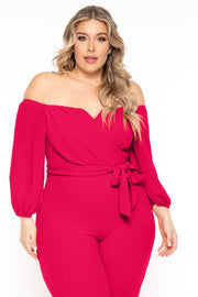 Find Me Jumpsuits and Rompers Plus Size Aryana Cross Over Jumpsuit - Fuchsia