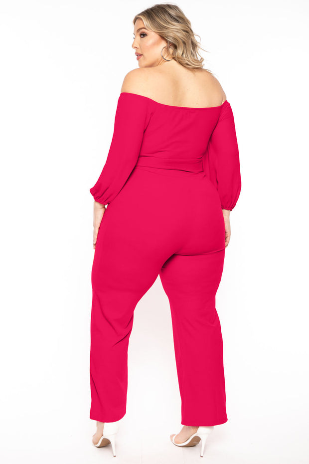 Find Me Jumpsuits and Rompers Plus Size Aryana Cross Over Jumpsuit - Fuchsia