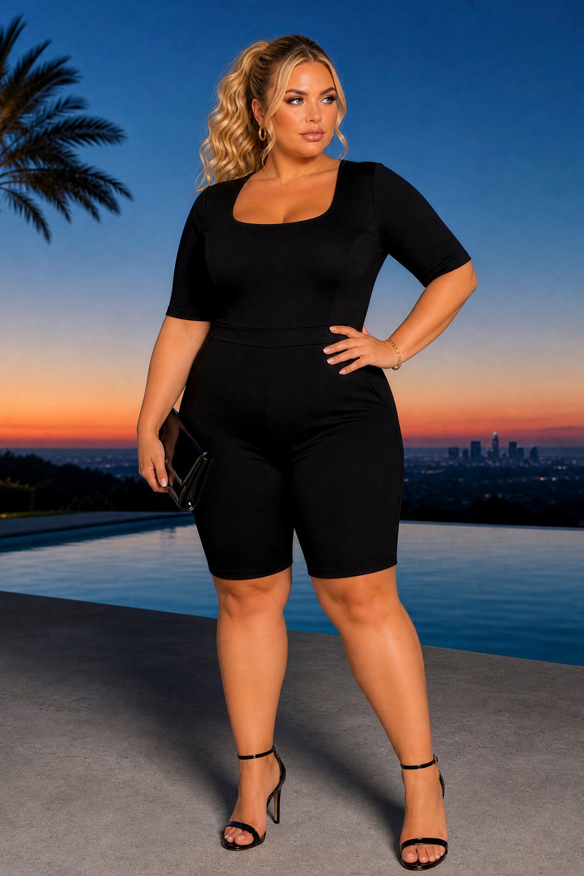 【値下げ】AMERI DOUBLE BUTTON ROMPERS ブラック S Women's Plus Size Blaire City Romper - Black - Curvy Sense