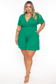 Curvy Sense Jumpsuits and Rompers 1X / Green Plus Size Brianna Surplice Romper - Green