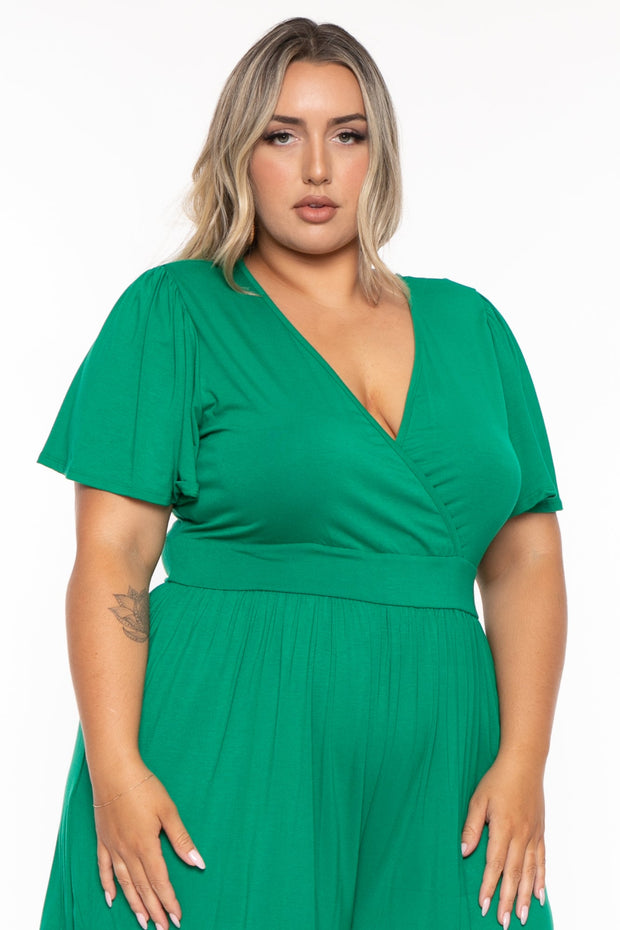 Curvy Sense Jumpsuits and Rompers Plus Size Brianna Surplice Romper - Green