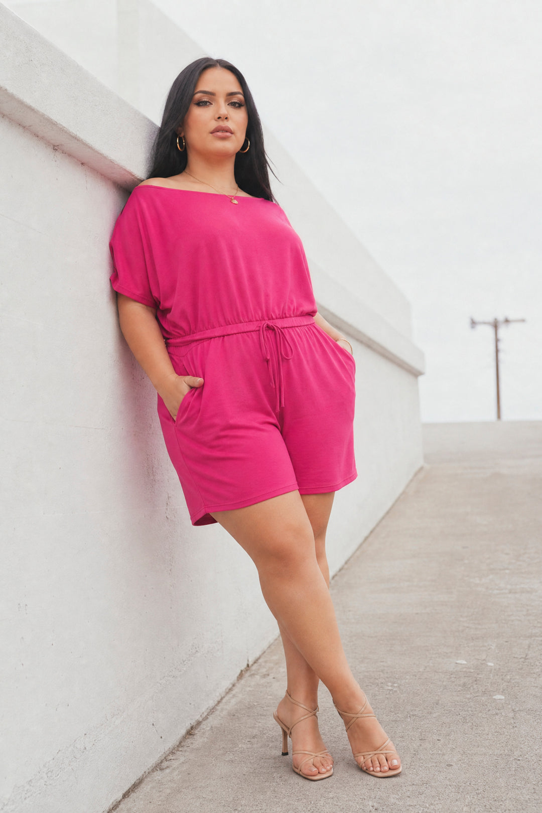 Curvy Sense Inc. Jumpsuits and Rompers Plus Size Brielle Lounge Romper - Fuchsia