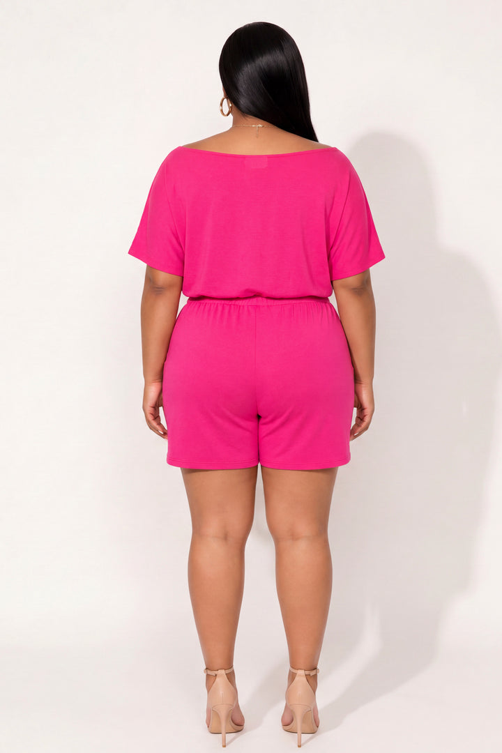 Curvy Sense Inc. Jumpsuits and Rompers Plus Size Brielle Lounge Romper - Fuchsia